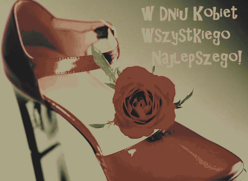 Czerwony but z życzeniami na dzień kobiet